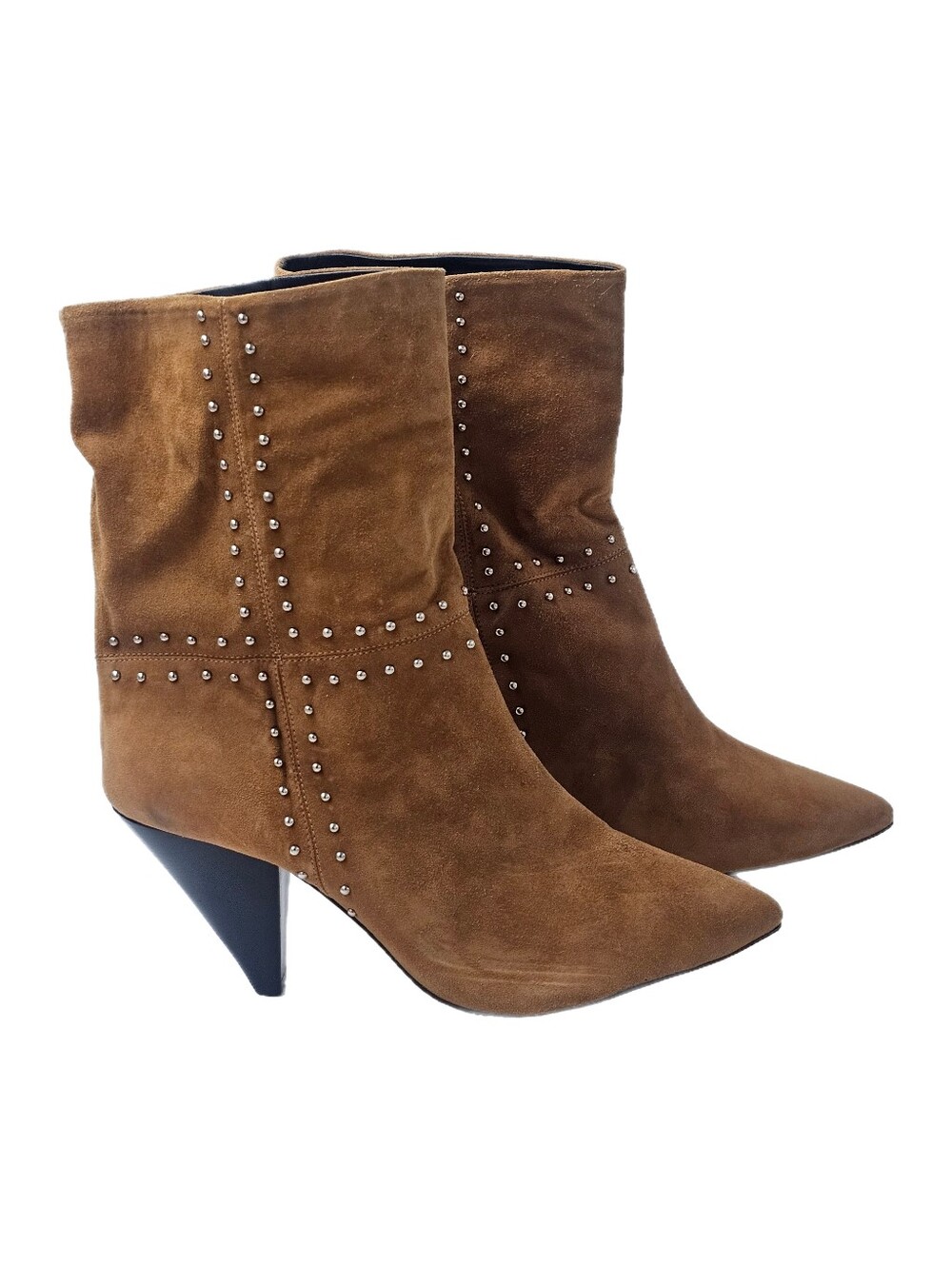 Avec Les Filles Ada Suede Studded Slouch Boots Chestnut Brown Pointed Toe 11 M